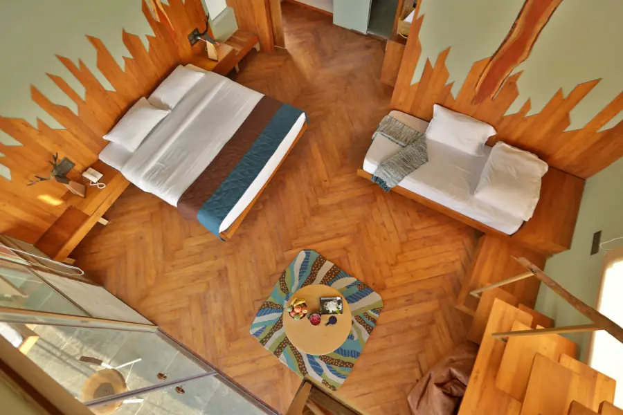 Rustic-luxe room interior at a luxury stay near Tadoba