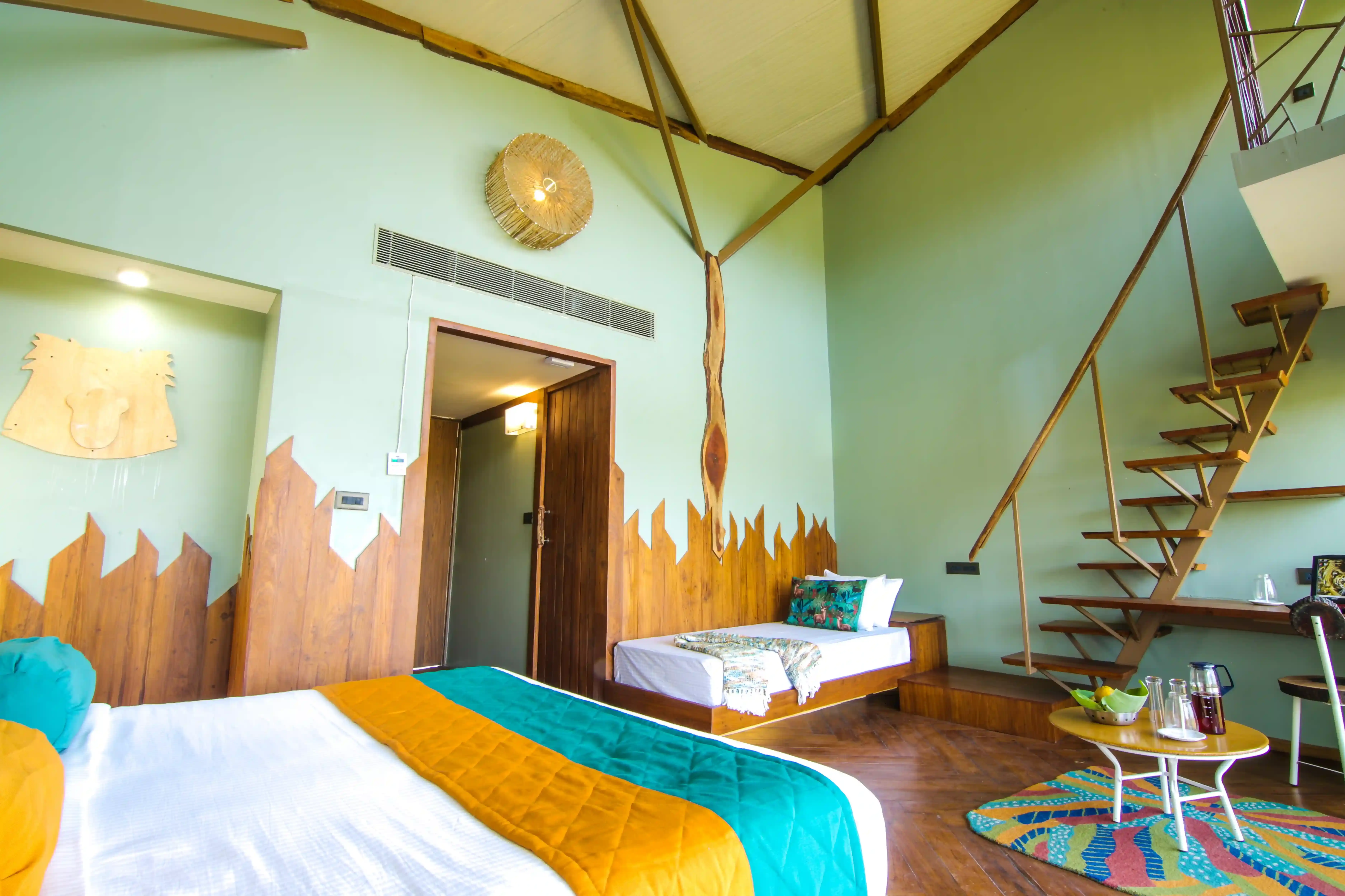 Comfortable cottage room at a semi-luxury resort near Tadoba