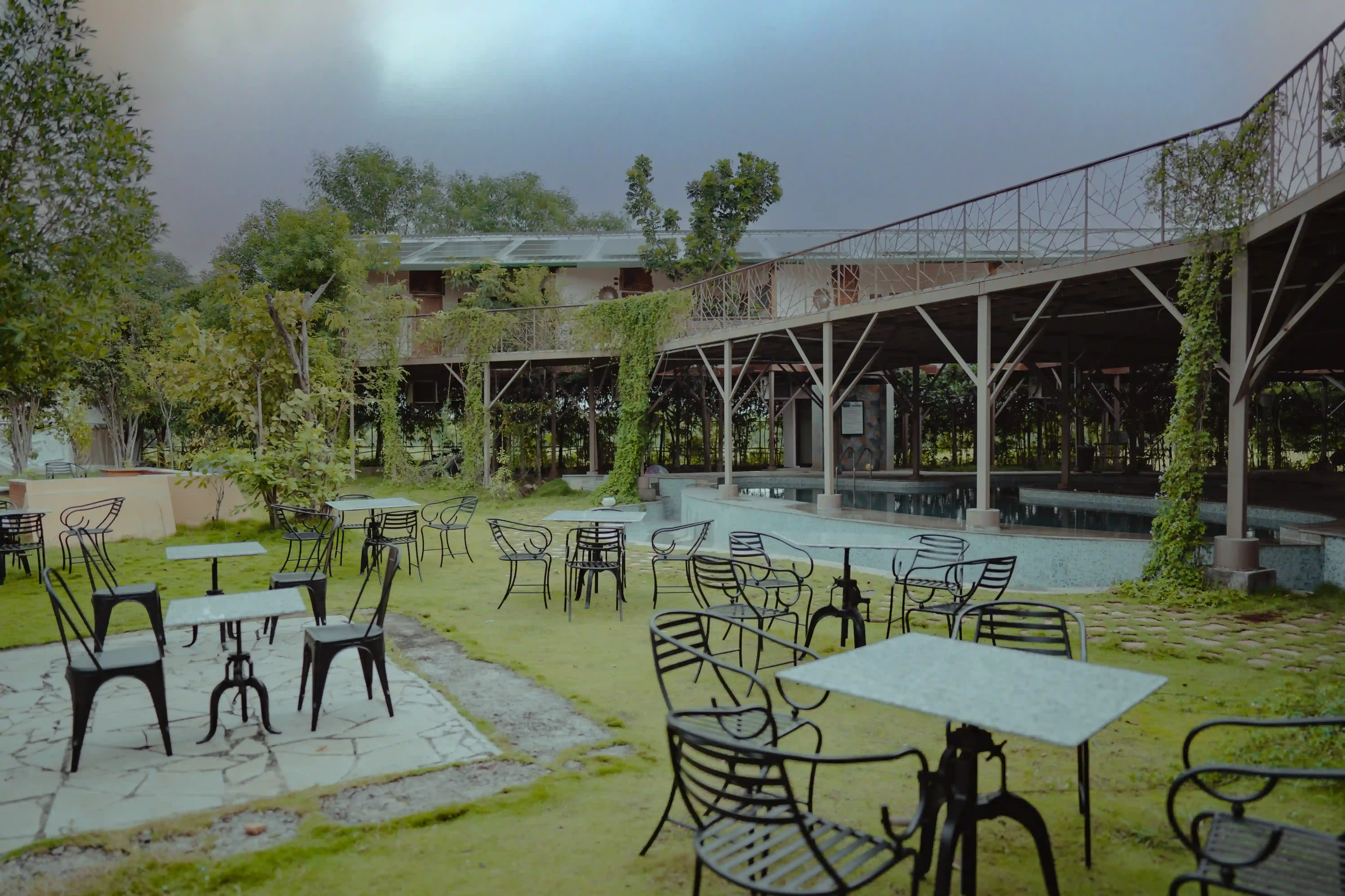 Open-air dining area at a lodge