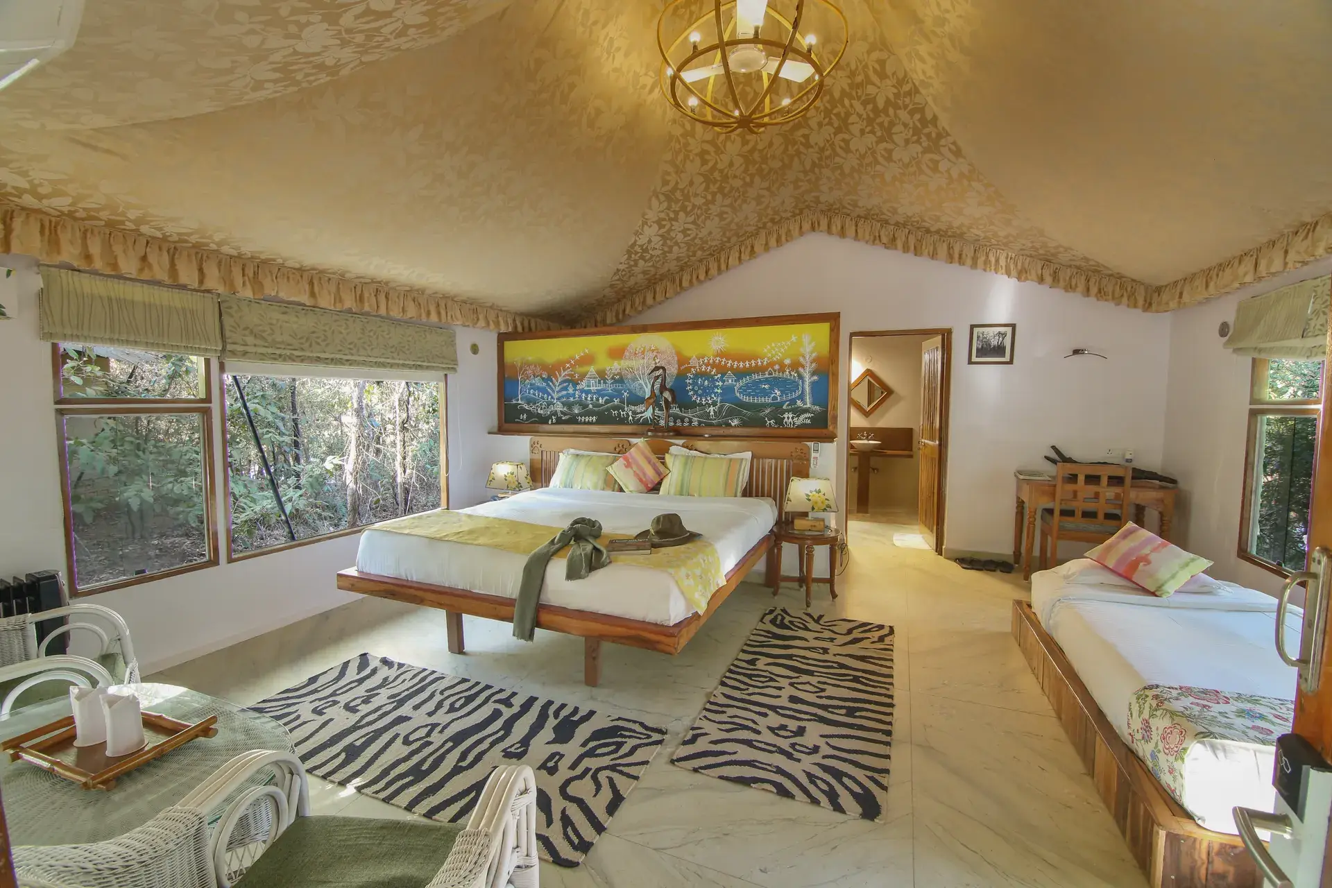 Tent bedroom with forest views