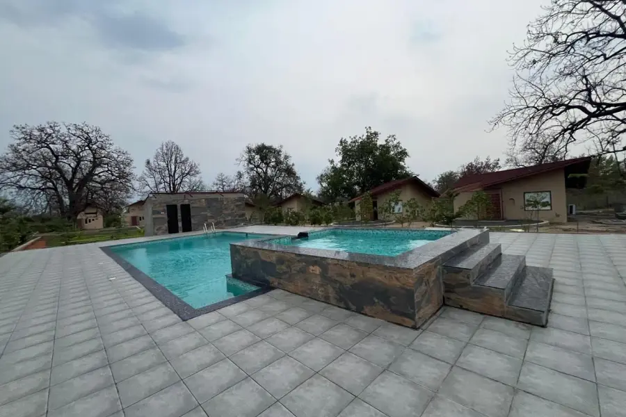 Pool, lawns and dining at a semi-luxury resort near Pench (photo 3)